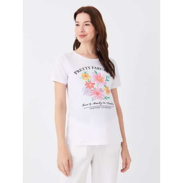 Crew Neck Printed Short Sleeve Maternity T-shirt