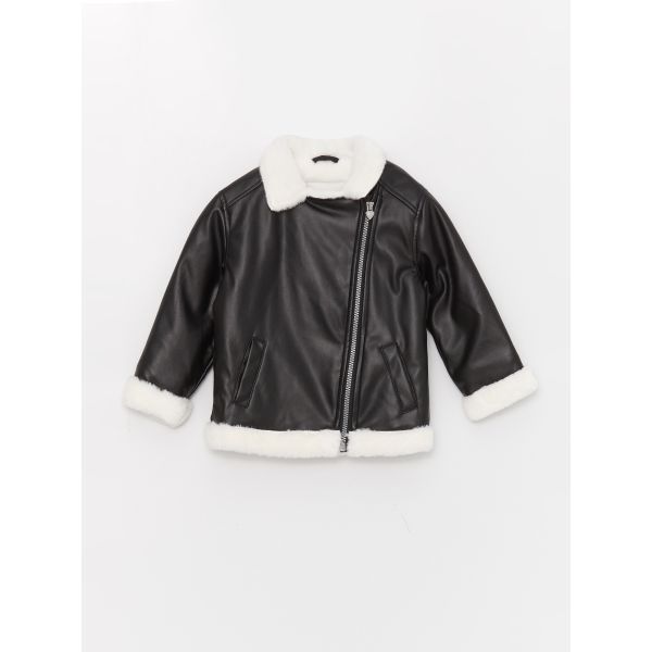 Long Sleeve Basic Baby Girl Leather Jacket