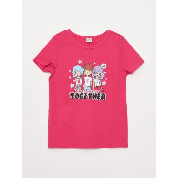 Crew Neck Printed Short Sleeve Girl T-shirt