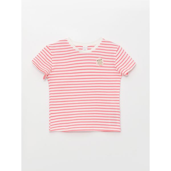 Crew Neck Short Sleeve Striped Baby Girl T-Shirt