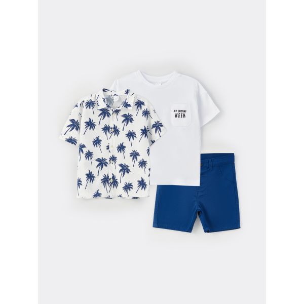 Printed Short Sleeve Baby Boy 3 Piece Set