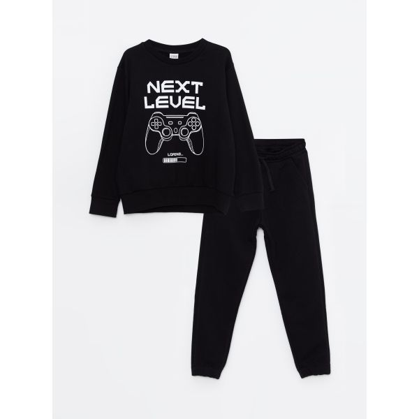 Crew Neck Printed Long Sleeve Boy Sweatshirt and Sweatpants