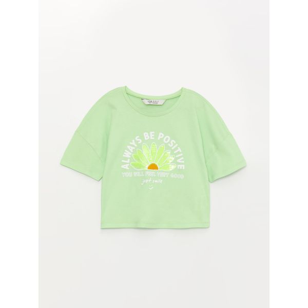 Crew Neck Printed Short Sleeve Girl T-shirt