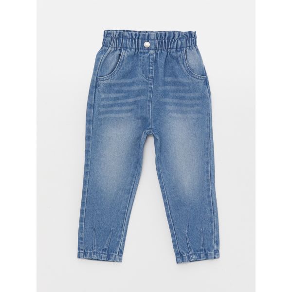 Elastic Waist Basic Baby Girl Denim Trousers