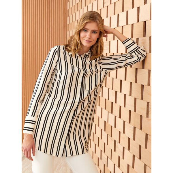 Shirt Collar Striped Long Sleeve Women's Tunic