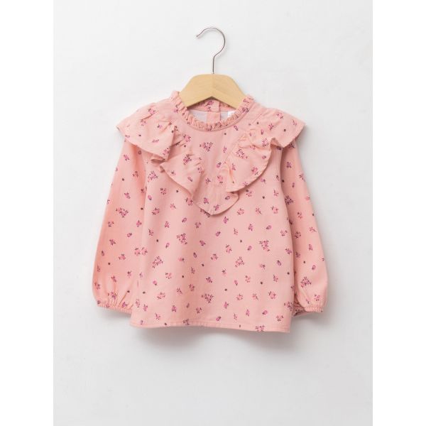 Crew Neck Long Sleeve Patterned Cotton Baby Girl Blouse