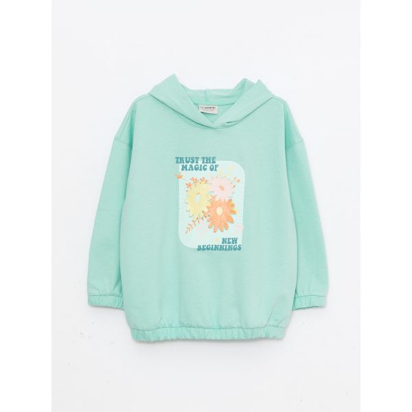 Hooded Printed Long Sleeve Girl Sweatshirt