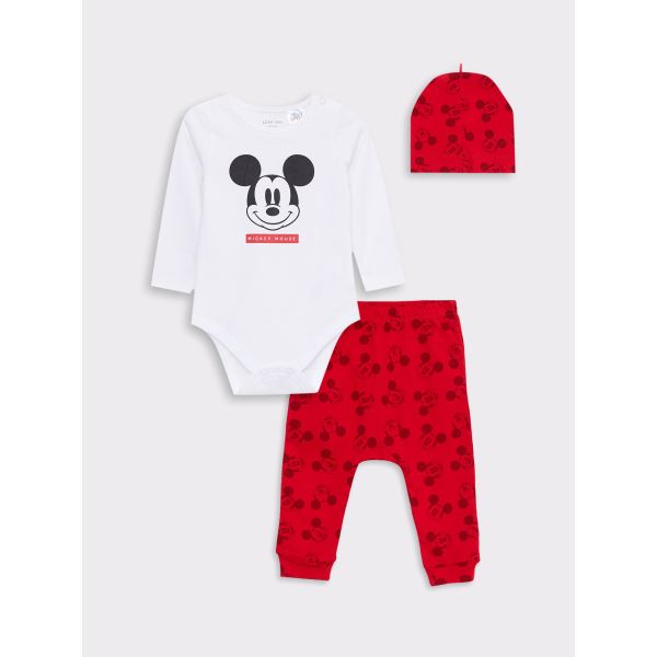 Crew Neck Long Sleeve Mickey Mouse Printed Cotton Baby Boy Hospital Outlet Set 3 Piece Set