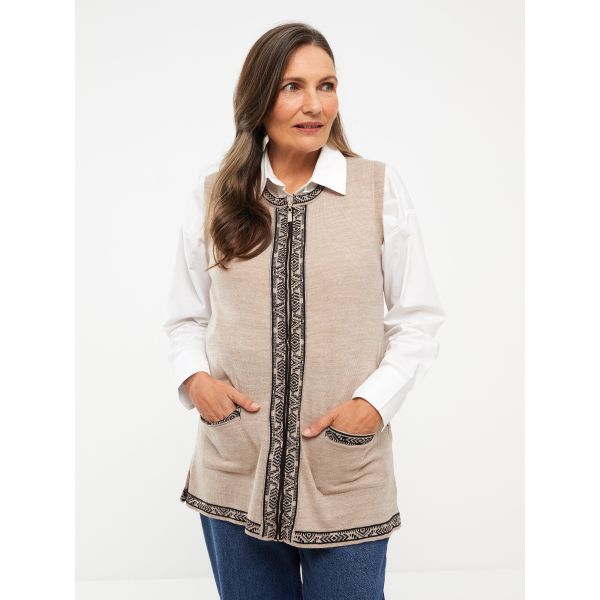 Crew Neck Patterned Women's Tricot Vest