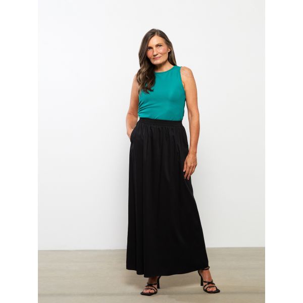 Elastic Waist Straight A-Line Viscose Women's Skirt