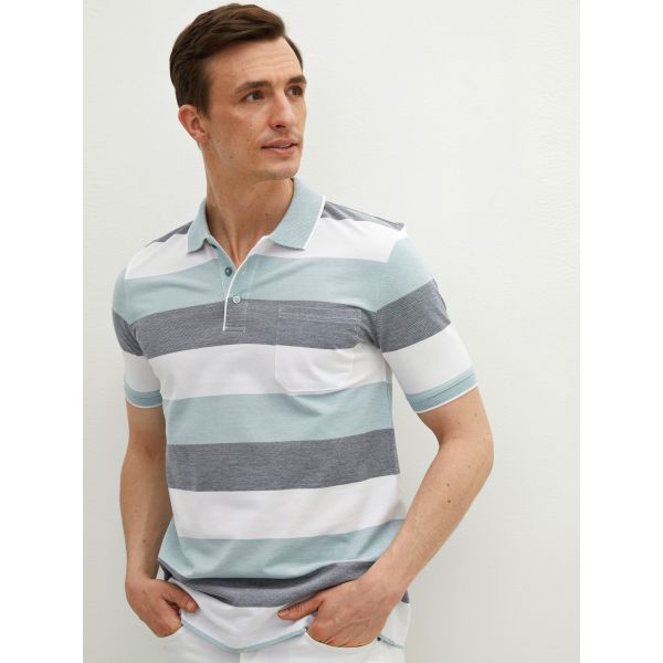 Polo Neck Striped Short Sleeve Pique T-Shirt