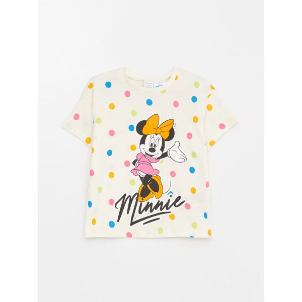 Crew Neck Short Sleeve Minnie Mouse Printed Baby Girl T-Shirt