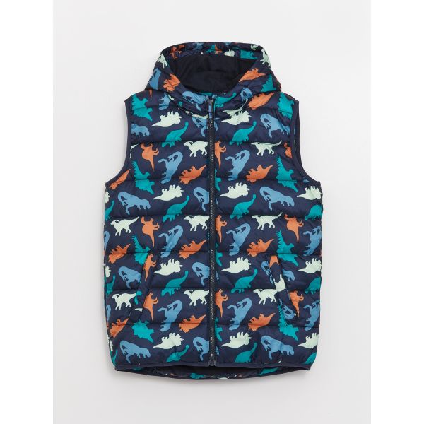 Hooded Printed Boy Down Vest