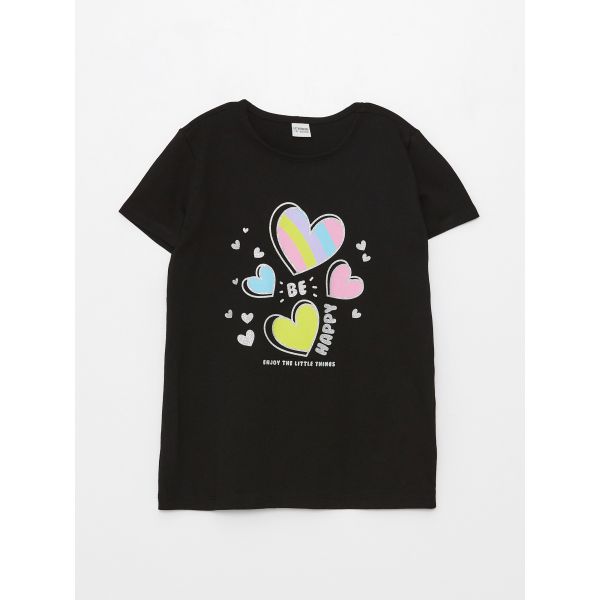 Crew Neck Printed Short Sleeve Girl T-shirt