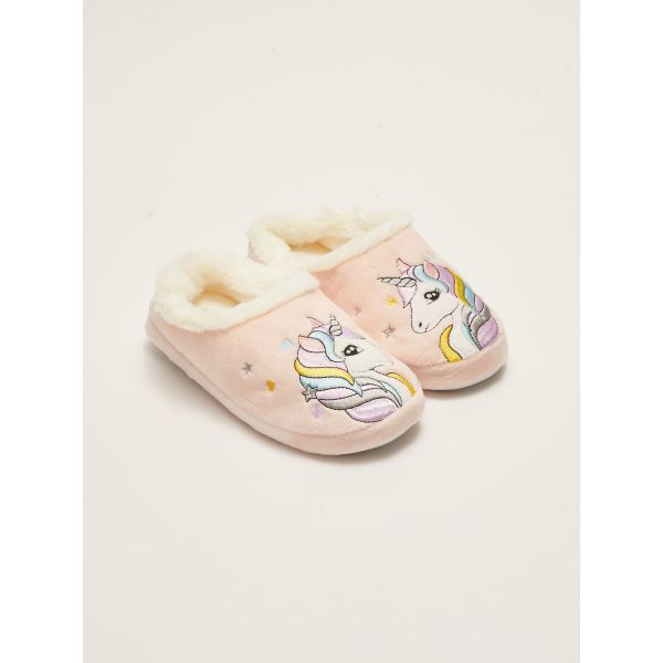 Embroidery Detailed Plush Girl's Slippers