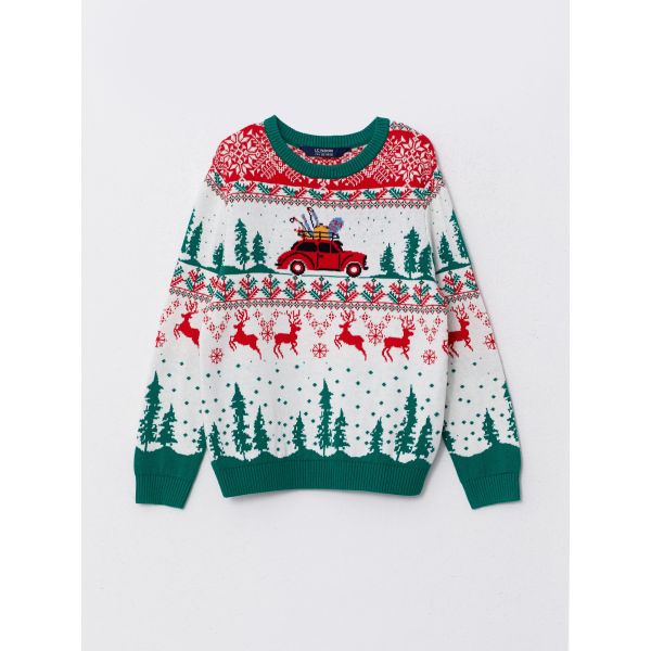 Crew Neck Christmas Themed Long Sleeve Boy Knitwear Sweater