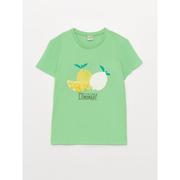 Crew Neck Printed Short Sleeve Girl T-shirt