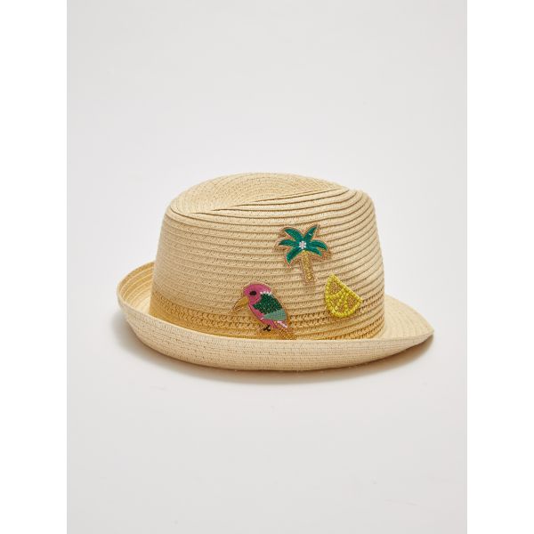 Patch Detail Girl's Straw Fedora Hat