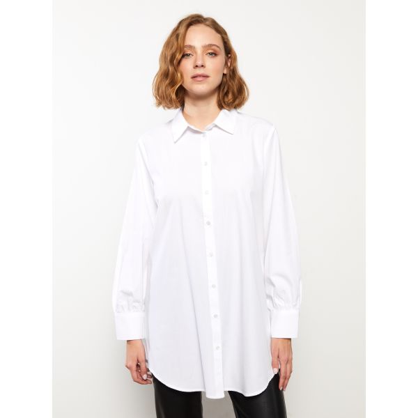 Shirt Collar Straight Long Sleeve Poplin Women's Tunic