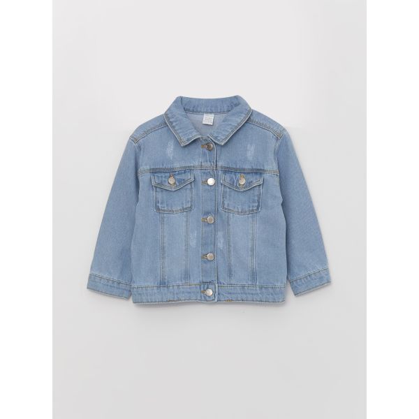 Basic Shirt Collar Baby Girl Jean Jacket