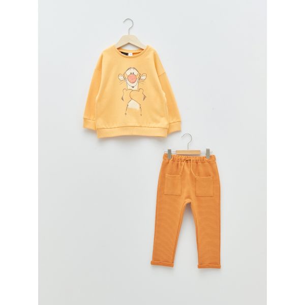 Crew Neck Long Sleeve Winnie the Pooh Printed Baby Boy Sweatshirt and Trousers 2-Pack Set