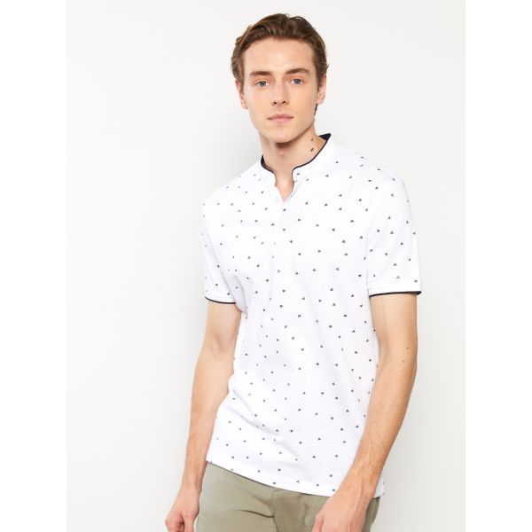 Grandad Collar Short Sleeve Patterned Men's T-Shirt