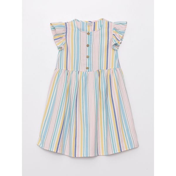 Crew Neck Striped Short Sleeve Girl Dress