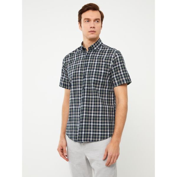 Regular Fit Short Sleeve Chequered Poplin Shirt