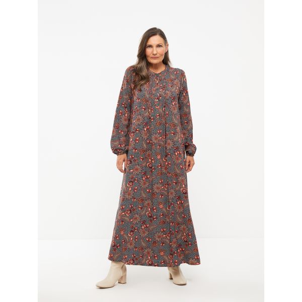 Crew Neck Patterned Long Sleeve Women's Dress