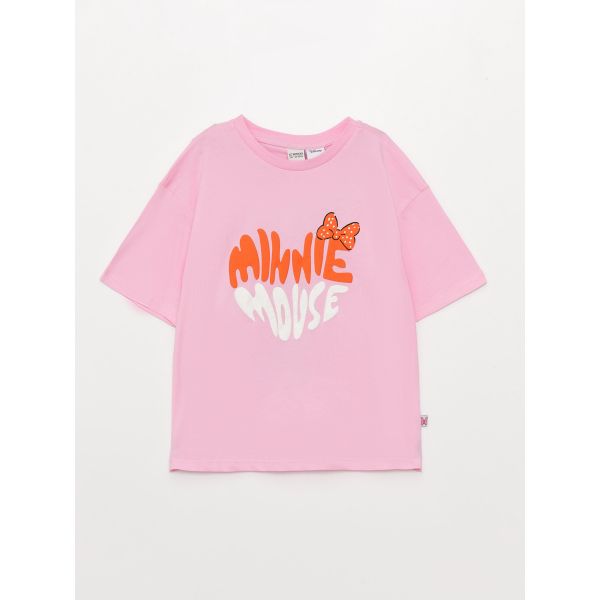 Crew Neck Minnie Mouse Printed Short Sleeve Girls T-Shirt