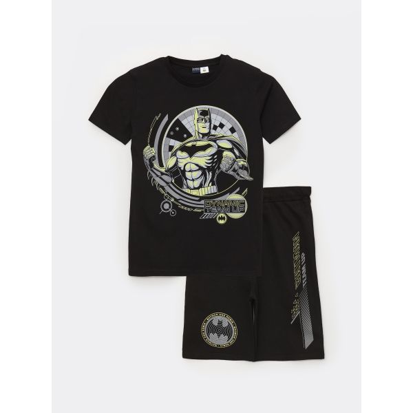 Crew Neck Batman Printed Short Sleeve Boy T-Shirt and Shorts