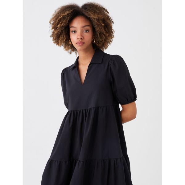 Shirt Collar Straight Short Sleeve Poplin Women Dress