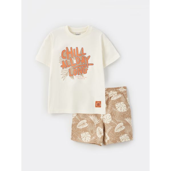 Crew Neck Printed Short Sleeve Boy T-Shirt and Shorts