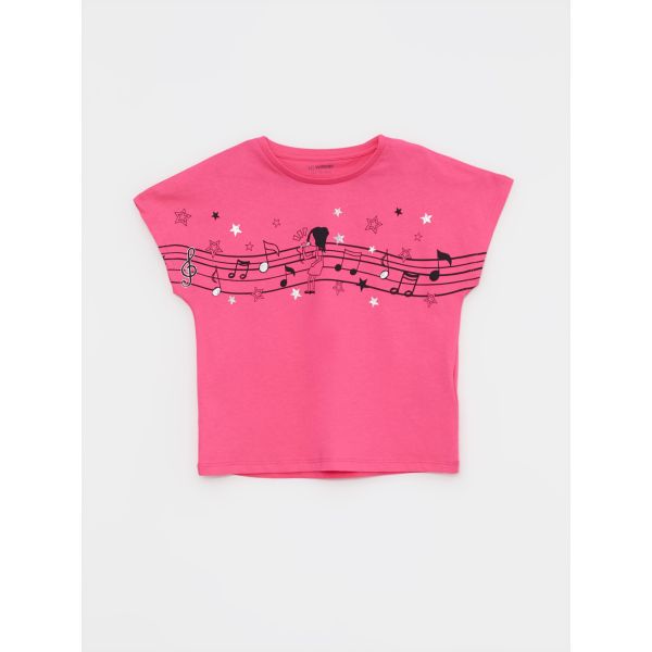 Crew Neck Printed Short Sleeve Cotton Girl T-shirt