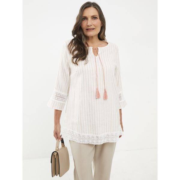 Tied Collar Striped Women's Tunic