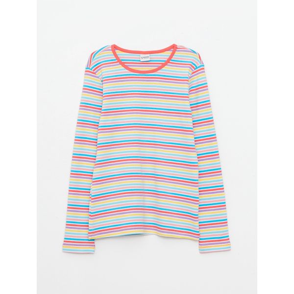 Crew Neck Striped Long Sleeve Cotton Girl T-shirt