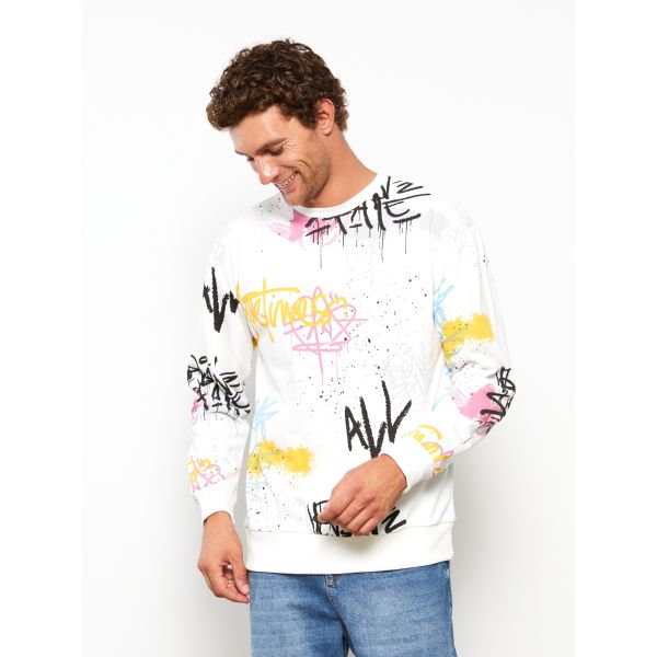 Crew Neck Long Sleeve Patterned Men's Sweatshirt