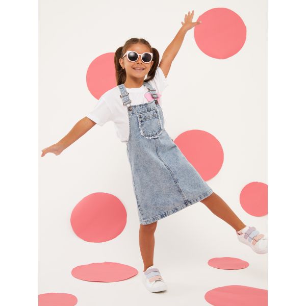 Square Neck Basic Strappy Girl Jean Bib and Brace Dress