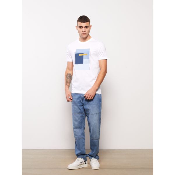 Crew Neck Short Sleeve Printed Combed Cotton Men's T-shirt