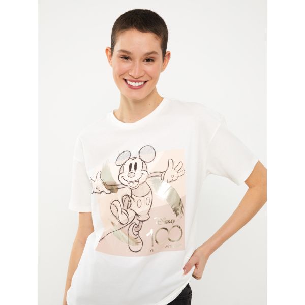 Crew Neck Mickey Mouse Printed Short Sleeve Women's T-shirt