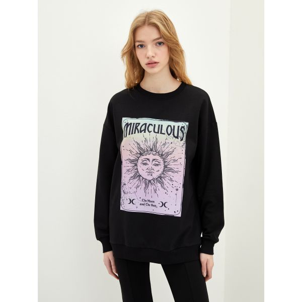 Crew Neck Printed Long Sleeve Women's Sweatshirt