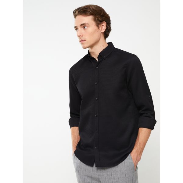 Slim Fit Long Sleeve Dobby Weave Men's Shirt