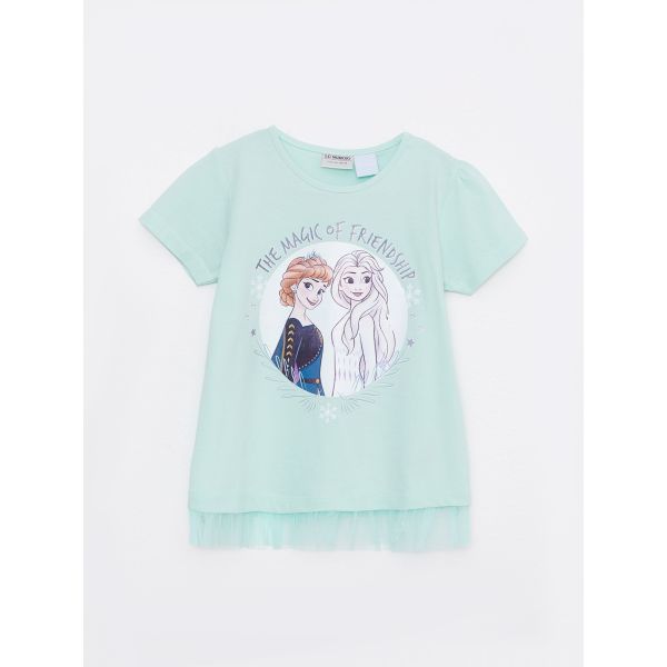 Crew Neck Frozen Printed Short Sleeve Girl T-Shirt