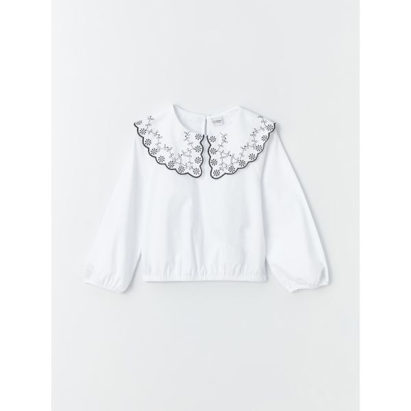 Stand-Up Collar Embroidered Long Sleeve Baby Girl Blouse