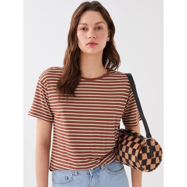 Women's Crew Neck Striped Short Sleeve T-Shirt