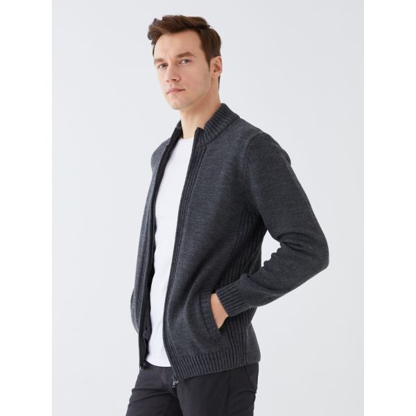 Standard Fit Turtle Neck Men's Tricot Cardigan