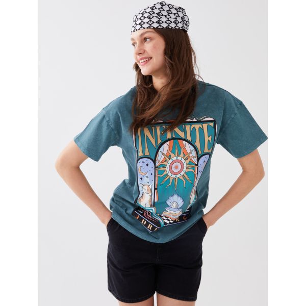 Crew Neck Printed Short Sleeve Women's T-shirt