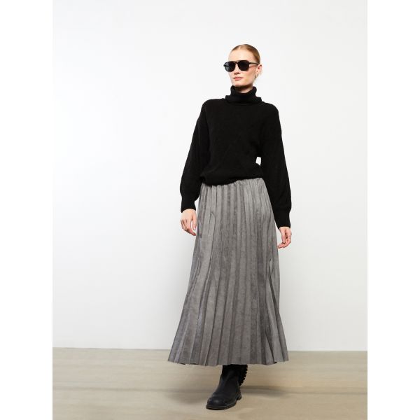 Elastic Waist Straight Women Pleated Skirt