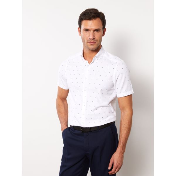 lim Fit Short Sleeve Patterned Men's Shirt