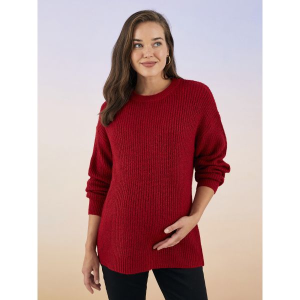 Crew Neck Regular Long Sleeve Maternity Tricot Sweater